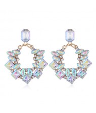 Resin Gems Inlaid Shining Hoop Fashion Alloy Women Statement Earrings - Luminous White