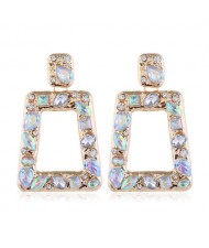 Resin Gems Inlaid Bling Fashion Trapezoid Shape Women Shoulder Duster Alloy Costume Earrings - Luminous White