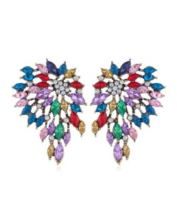 Rhinestone Hollow Wings Design Shining Fashion Women Stud Earrings - Multicolor