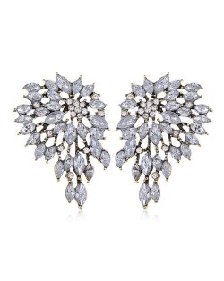 Rhinestone Hollow Wings Design Shining Fashion Women Stud Earrings - White
