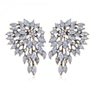 Rhinestone Hollow Wings Design Shining Fashion Women Stud Earrings - White