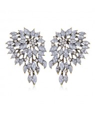 Rhinestone Hollow Wings Design Shining Fashion Women Stud Earrings - White