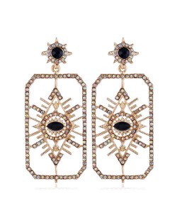 Rhinestone Embellished Dangling Eye Oblong Pendant Design Bold Fashion Women Earrings - Colorful