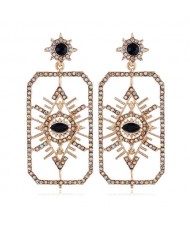 Rhinestone Embellished Dangling Eye Oblong Pendant Design Bold Fashion Women Earrings - Colorful
