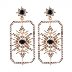 Rhinestone Embellished Dangling Eye Oblong Pendant Design Bold Fashion Women Earrings - White