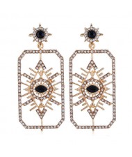 Rhinestone Embellished Dangling Eye Oblong Pendant Design Bold Fashion Women Earrings - White