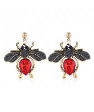 Rhinestone Flying Bug Design High Fashion Women Earrings - Red