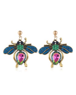 Rhinestone Flying Bug Design High Fashion Women Earrings - Blue