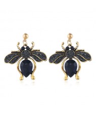 Rhinestone Flying Bug Design High Fashion Women Earrings - Black