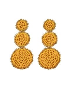 Mini Beads Triple Rounds Design Bohemian Fashion Shoulder Duster Alloy Women Statement Earrings - Yellow
