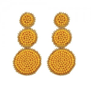 Mini Beads Triple Rounds Design Bohemian Fashion Shoulder Duster Alloy Women Statement Earrings - Yellow