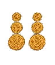 Mini Beads Triple Rounds Design Bohemian Fashion Shoulder Duster Alloy Women Statement Earrings - Yellow