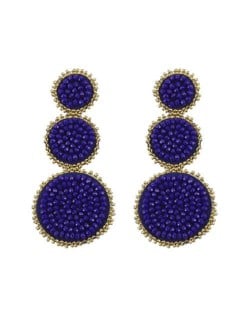 Mini Beads Triple Rounds Design Bohemian Fashion Shoulder Duster Alloy Women Statement Earrings - Purple