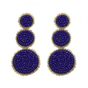 Mini Beads Triple Rounds Design Bohemian Fashion Shoulder Duster Alloy Women Statement Earrings - Purple