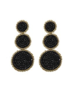 Mini Beads Triple Rounds Design Bohemian Fashion Shoulder Duster Alloy Women Statement Earrings - Black