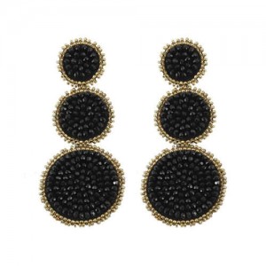 Mini Beads Triple Rounds Design Bohemian Fashion Shoulder Duster Alloy Women Statement Earrings - Black
