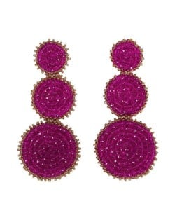 Mini Beads Triple Rounds Design Bohemian Fashion Shoulder Duster Alloy Women Statement Earrings - Rose