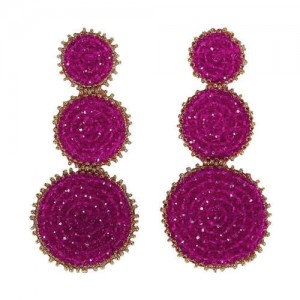 Mini Beads Triple Rounds Design Bohemian Fashion Shoulder Duster Alloy Women Statement Earrings - Rose