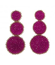 Mini Beads Triple Rounds Design Bohemian Fashion Shoulder Duster Alloy Women Statement Earrings - Rose