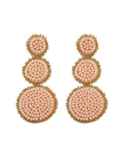 Mini Beads Triple Rounds Design Bohemian Fashion Shoulder Duster Alloy Women Statement Earrings - Apricot