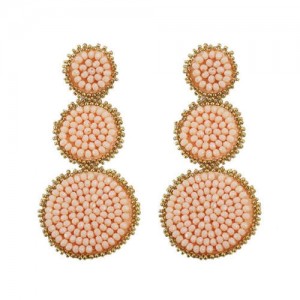 Mini Beads Triple Rounds Design Bohemian Fashion Shoulder Duster Alloy Women Statement Earrings - Apricot