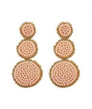 Mini Beads Triple Rounds Design Bohemian Fashion Shoulder Duster Alloy Women Statement Earrings - Apricot