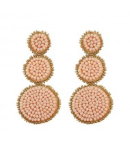 Mini Beads Triple Rounds Design Bohemian Fashion Shoulder Duster Alloy Women Statement Earrings - Apricot