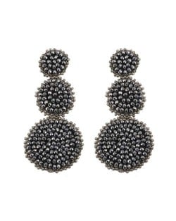 Mini Beads Triple Rounds Design Bohemian Fashion Shoulder Duster Alloy Women Statement Earrings - Gray