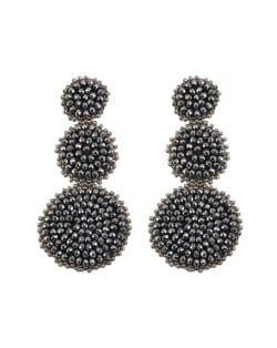 Mini Beads Triple Rounds Design Bohemian Fashion Shoulder Duster Alloy Women Statement Earrings - Gray