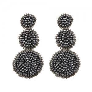 Mini Beads Triple Rounds Design Bohemian Fashion Shoulder Duster Alloy Women Statement Earrings - Gray