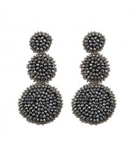 Mini Beads Triple Rounds Design Bohemian Fashion Shoulder Duster Alloy Women Statement Earrings - Gray