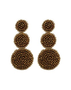 Mini Beads Triple Rounds Design Bohemian Fashion Shoulder Duster Alloy Women Statement Earrings - Brown