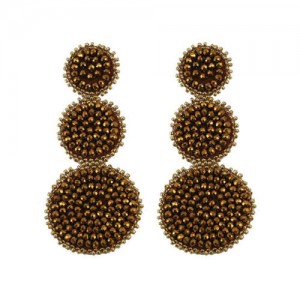 Mini Beads Triple Rounds Design Bohemian Fashion Shoulder Duster Alloy Women Statement Earrings - Brown