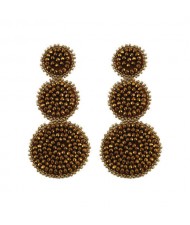 Mini Beads Triple Rounds Design Bohemian Fashion Shoulder Duster Alloy Women Statement Earrings - Brown