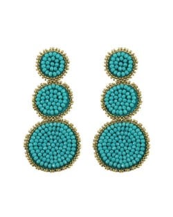 Mini Beads Triple Rounds Design Bohemian Fashion Shoulder Duster Alloy Women Statement Earrings - Teal