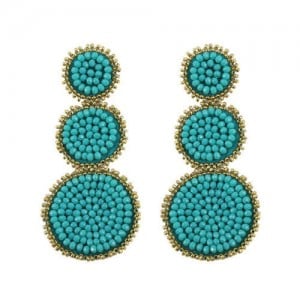 Mini Beads Triple Rounds Design Bohemian Fashion Shoulder Duster Alloy Women Statement Earrings - Teal