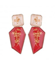 Amber Fashion Irregular Shape Bold Style Women Statement Stud Earrings - Red