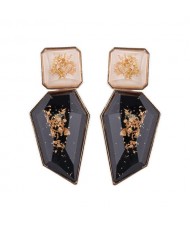Amber Fashion Irregular Shape Bold Style Women Statement Stud Earrings - Black