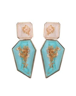 Amber Fashion Irregular Shape Bold Style Women Statement Stud Earrings - Teal