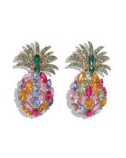 Shining Rhinestone Pineapple Design High Fashion Women Stud Earrings - Multicolor