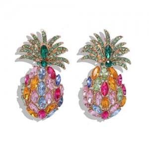 Shining Rhinestone Pineapple Design High Fashion Women Stud Earrings - Multicolor