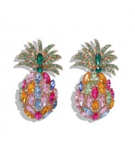 Shining Rhinestone Pineapple Design High Fashion Women Stud Earrings - Multicolor