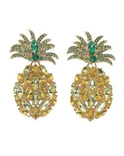 Shining Rhinestone Pineapple Design High Fashion Women Stud Earrings - Yellow