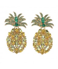 Shining Rhinestone Pineapple Design High Fashion Women Stud Earrings - Yellow