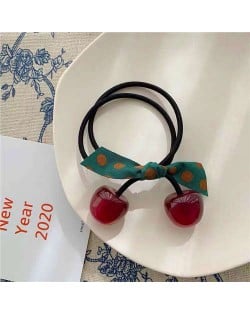 Korean Fashion Bowknot Decorated Cherry Design Women Rubber Hair Band - Dark Red