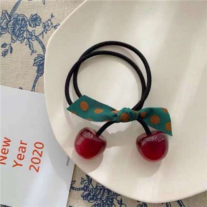 Korean Fashion Bowknot Decorated Cherry Design Women Rubber Hair Band - Dark Red