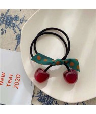 Korean Fashion Bowknot Decorated Cherry Design Women Rubber Hair Band - Dark Red