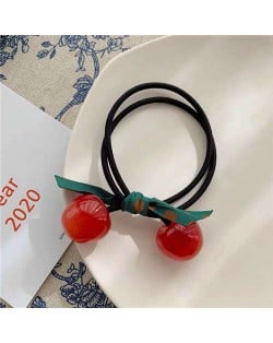 Korean Fashion Bowknot Decorated Cherry Design Women Rubber Hair Band - Red