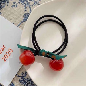 Korean Fashion Bowknot Decorated Cherry Design Women Rubber Hair Band - Red
