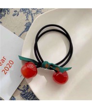 Korean Fashion Bowknot Decorated Cherry Design Women Rubber Hair Band - Red